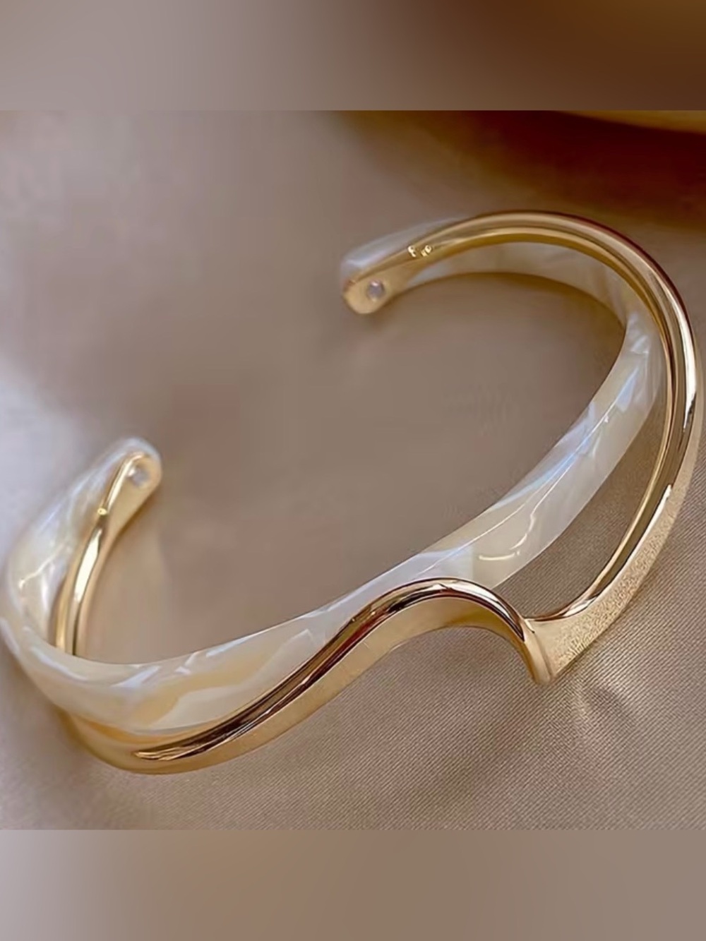 Gold and Cream Wave Cuff Bracelet - Women Jewelry